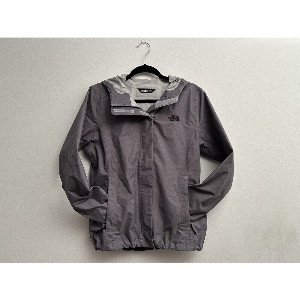 The North Face Womens M Windbreaker Jacket Hooded Gray Full ~ Zip Pockets ~